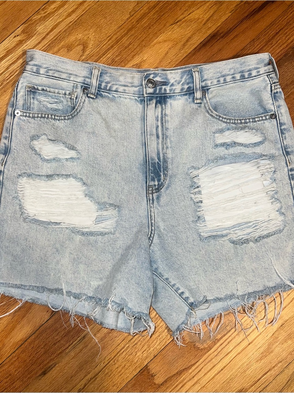 American Eagle Outfitters Light Blue Distressed Denim Shorts